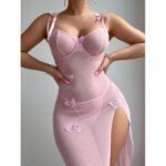 Butterfly Split Lace Mesh Lingerie Set – 2-Piece Sheer Dress with Thong 3