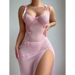 Butterfly Split Lace Mesh Lingerie Set – 2-Piece Sheer Dress with Thong 3