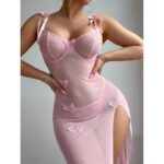 Butterfly Split Lace Mesh Lingerie Set – 2-Piece Sheer Dress with Thong 3