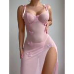 Butterfly Split Lace Mesh Lingerie Set – 2-Piece Sheer Dress with Thong 3
