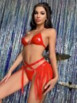 Red Lace & Leather Lingerie Trio 2