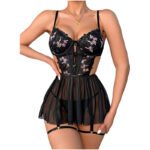 Sexy Backless Floral Embroidered Mesh Lingerie