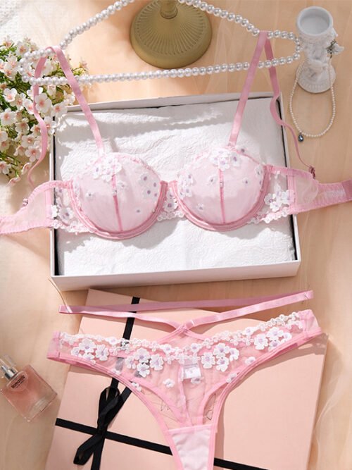 Baby Pink Love Bridal Bra Set – Romantic Lingerie for Brides with Soft Lace Elegance