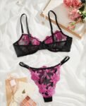 Black Pink Bra Set