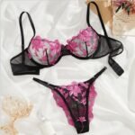 Black Pink Bra Set