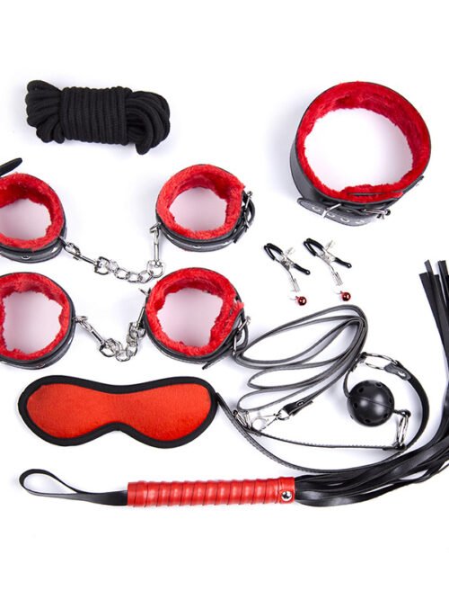 8 Piece Red & Black Bondage Kit
