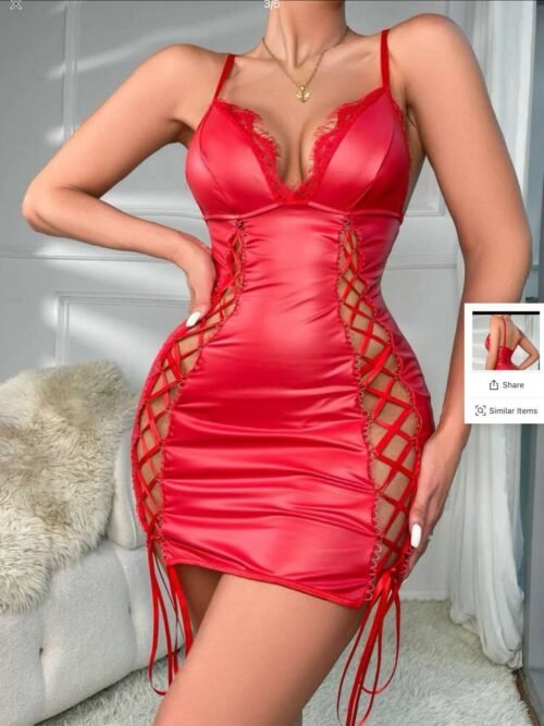 Red PU Leather Bodycon Party Dress