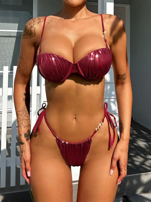 Wine Shine Push-Up Bikini Set – Metallic Finish Two-Piece