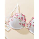 White With Pink Rose Bra Set