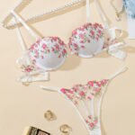 White With Pink Rose Bra Set