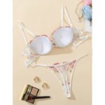 White With Pink Rose Bra Set