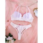 White With Pink Rose Bra Set