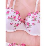 White With Pink Rose Bra Set