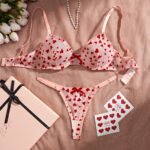 pink red bra set