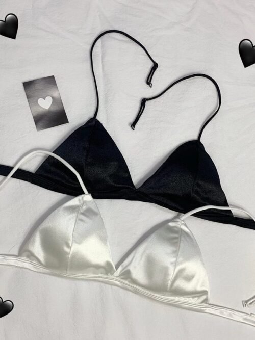 Satin Soft-Cup Bralette Set (Black & White)