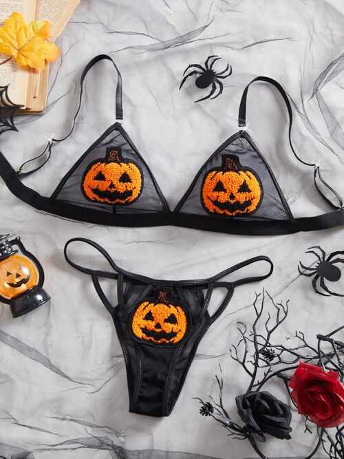 Midnight Pumpkin Mesh Lingerie Set 🎃