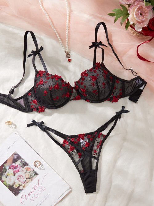 Midnight Rose Sheer Lace Bra & Panty Set