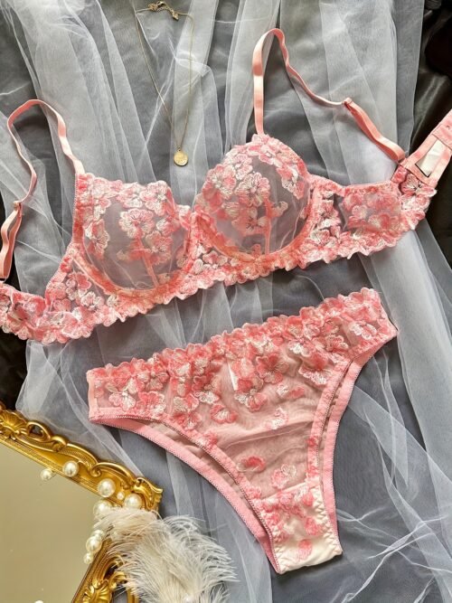 Blush Bloom Embroidered Lingerie Set