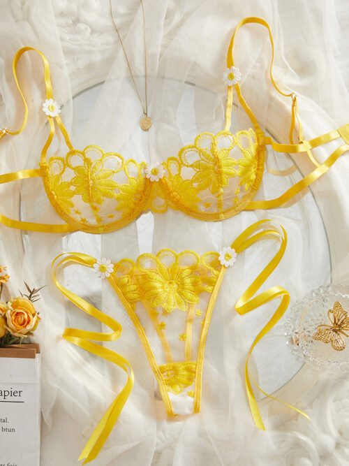 Sunshine Daisy Lace Bra Set
